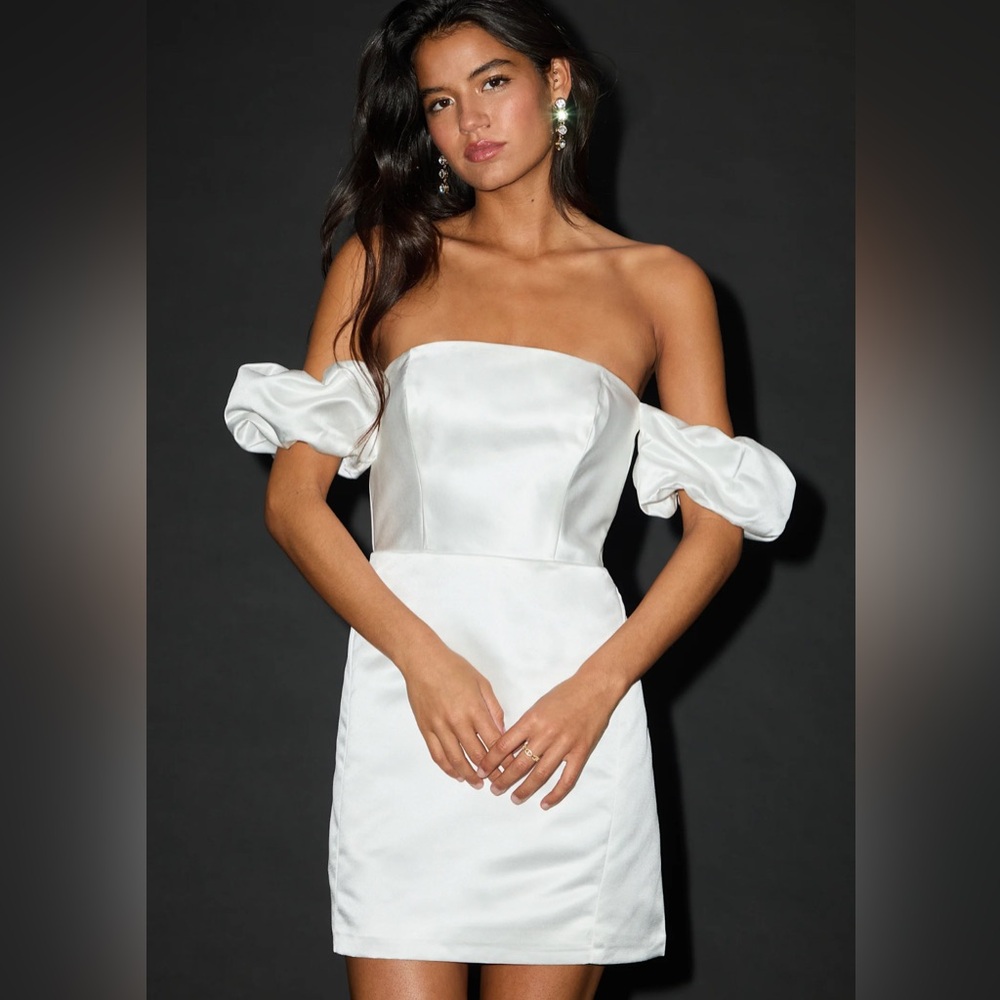 Lulus Significant Sensation White Satin Off-the-Shoulder Mini Dress
